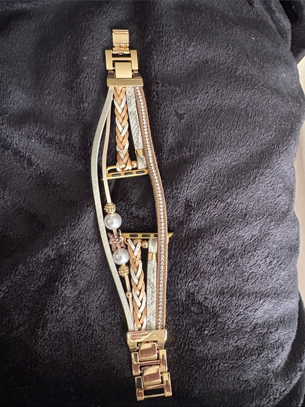 Gold-Tone Multi-Strand Braided & Pearl Accent Apple Watch Bracelet